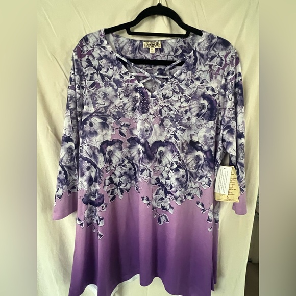ONE WORLD Purple Floral Tunic Top - Picture 7 of 7